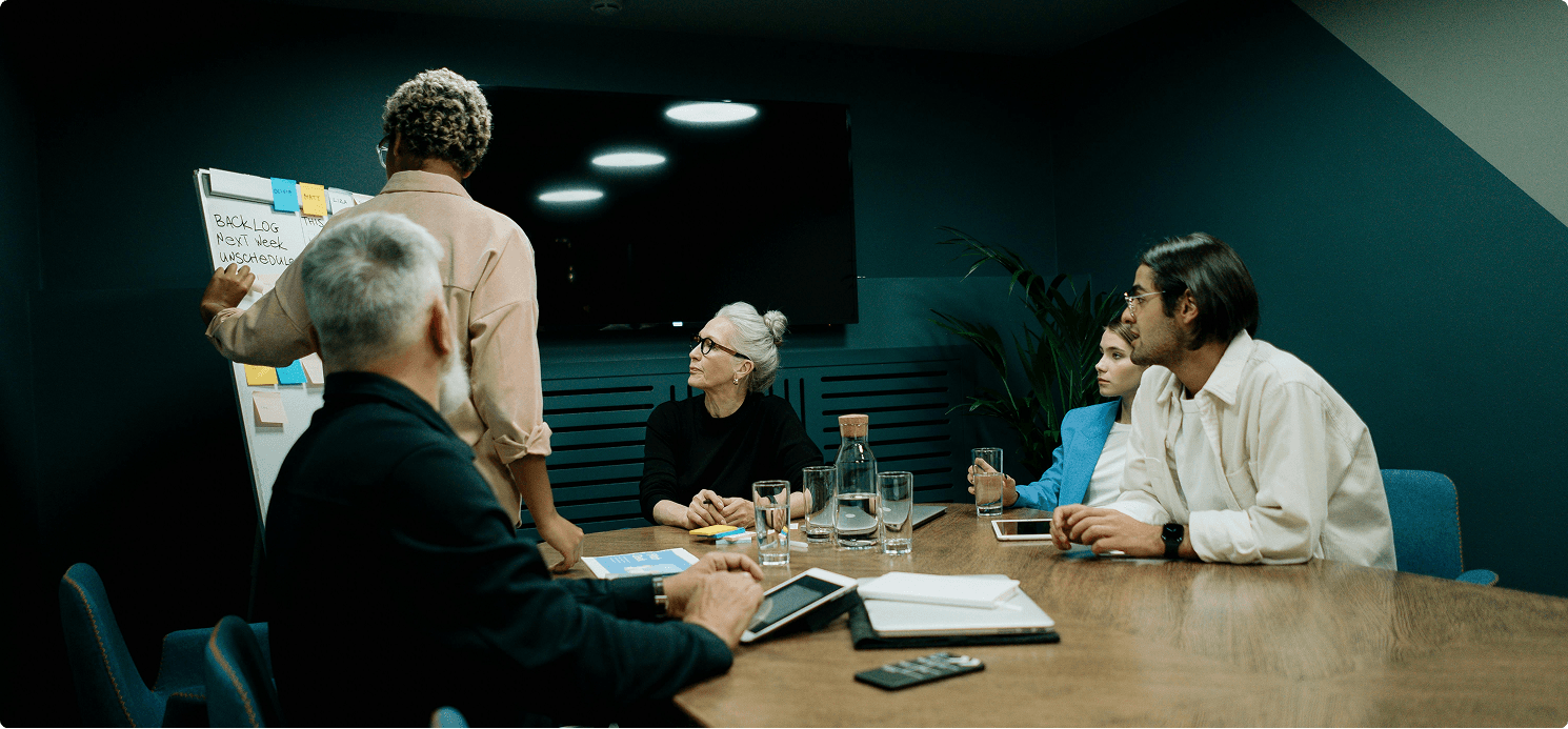 Team collaborating in a meeting room